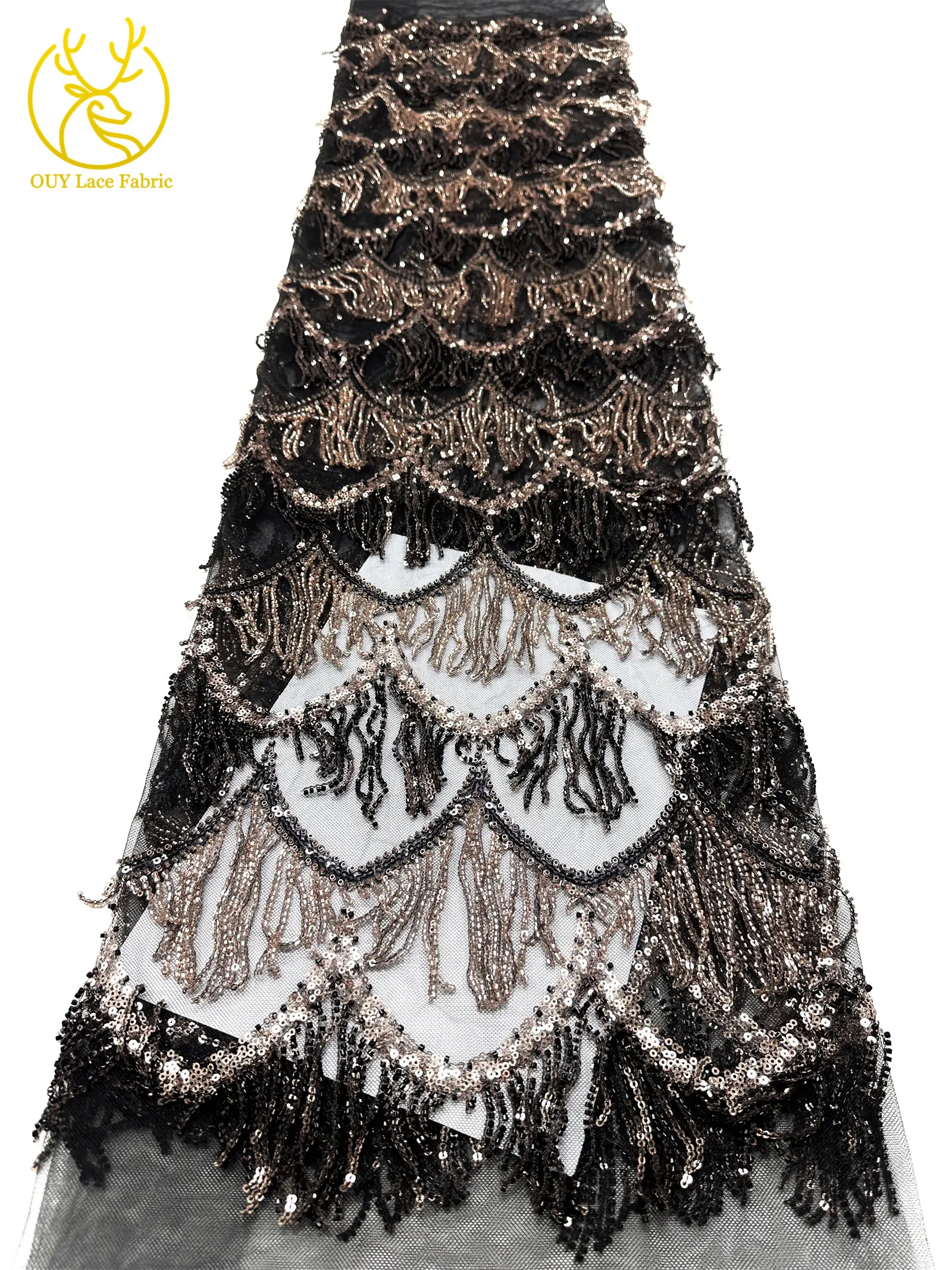 Hochwertiger nigerianischer 3D-Hängeperlen-Spitzenstoff, 5 Yards, hochwertiger französischer afrikanischer Pailletten-Spitzenstoff für Mädchen-Abendpartys – Detail 37
