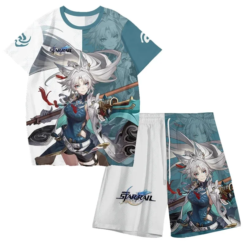 

Anime Honkai Star Rail Feixiao Cosplay T-Shirt and Shorts Cool Summer Fei Xiao Short Sleeve Tops Streetwear Sport Suit