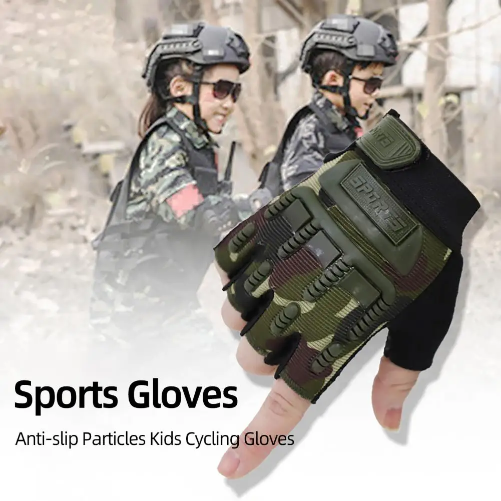 1 Pair Fastener Tape Particles Kids Cycling Gloves Camouflage Printing Half Finger Shockproof Sports Gloves Sports Accessories