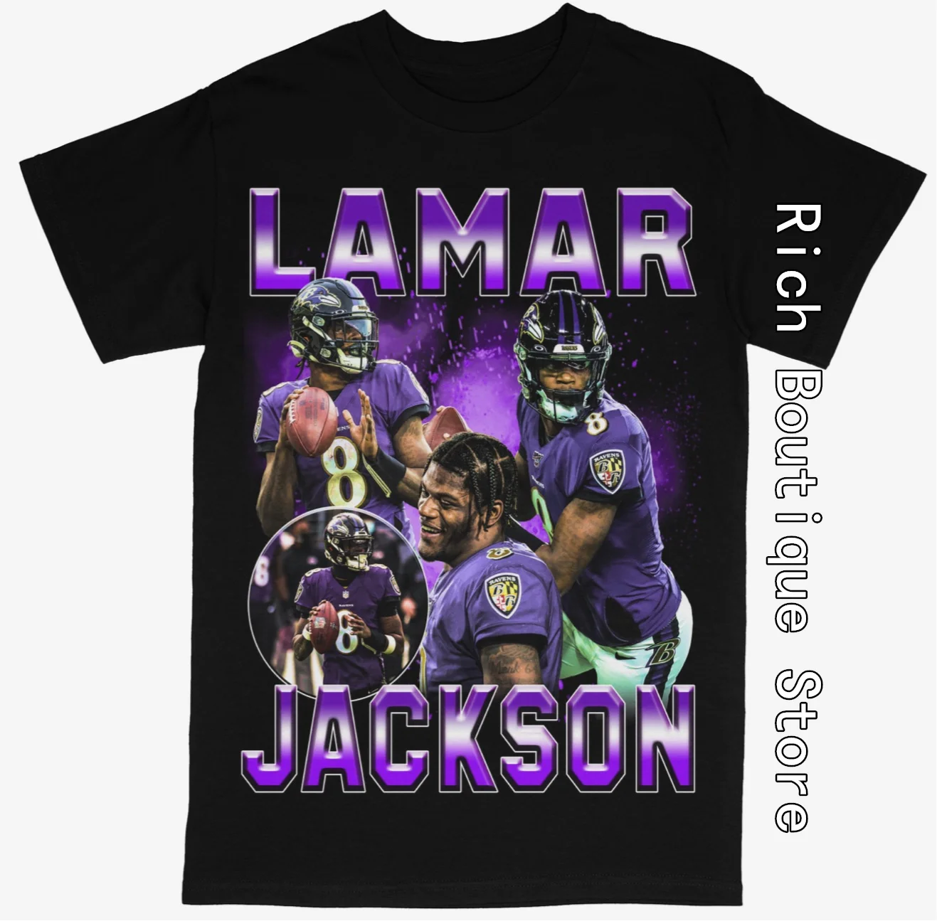 Lamar Jackson Baltimore Ravens Graphic T-Shirt Men Rugby Player Printed Cotton Tops Tees Retro Clothing Daily High Street Outfit