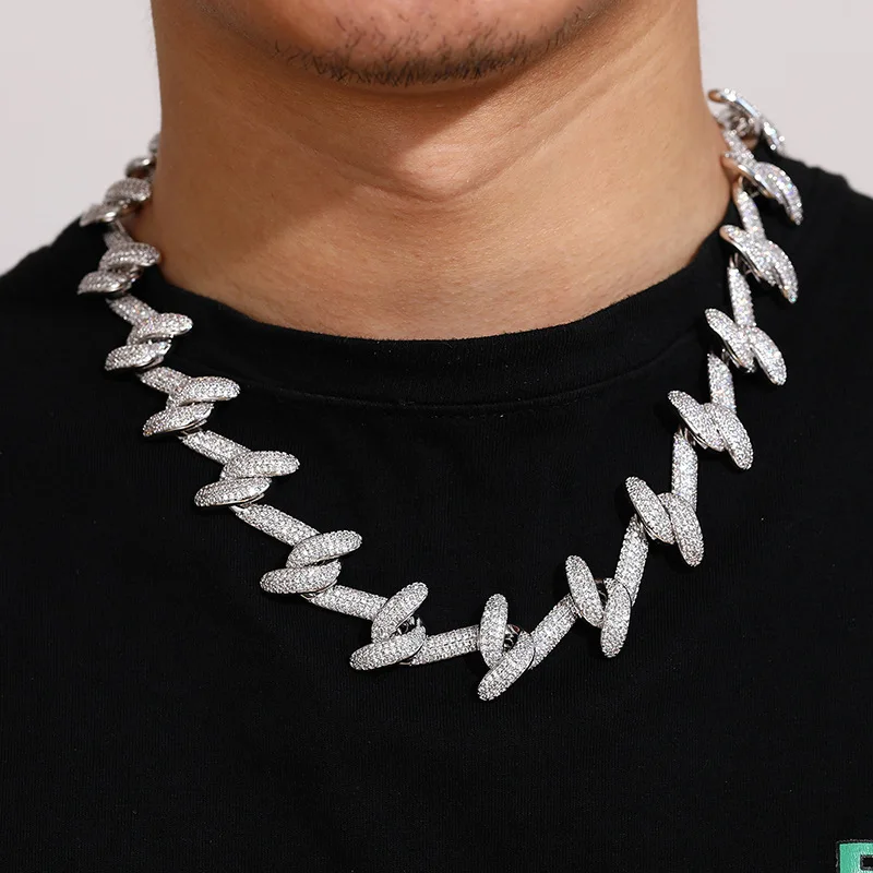 Luxury 18K Gold Plated Snake Cuban Link Chain Necklace Men Necklace Bling Iced Out CZ Hip Hop Rapper Necklaces Male Jewelry