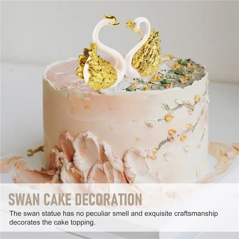 A21Q -2 Pieces Of Swan Ornaments Figurines,Swan Cake Decoration,Car Figurines Decoration,Home Wedding Christmas Decoration