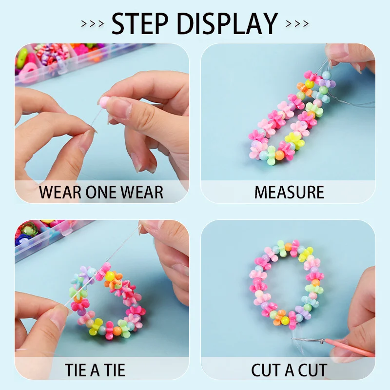 Handmade Toy Accessory 700pcs Multi-Types Kids DIY Bead Set Creative Girl Weaving Bracelet and Ring Jewelry Making Toys