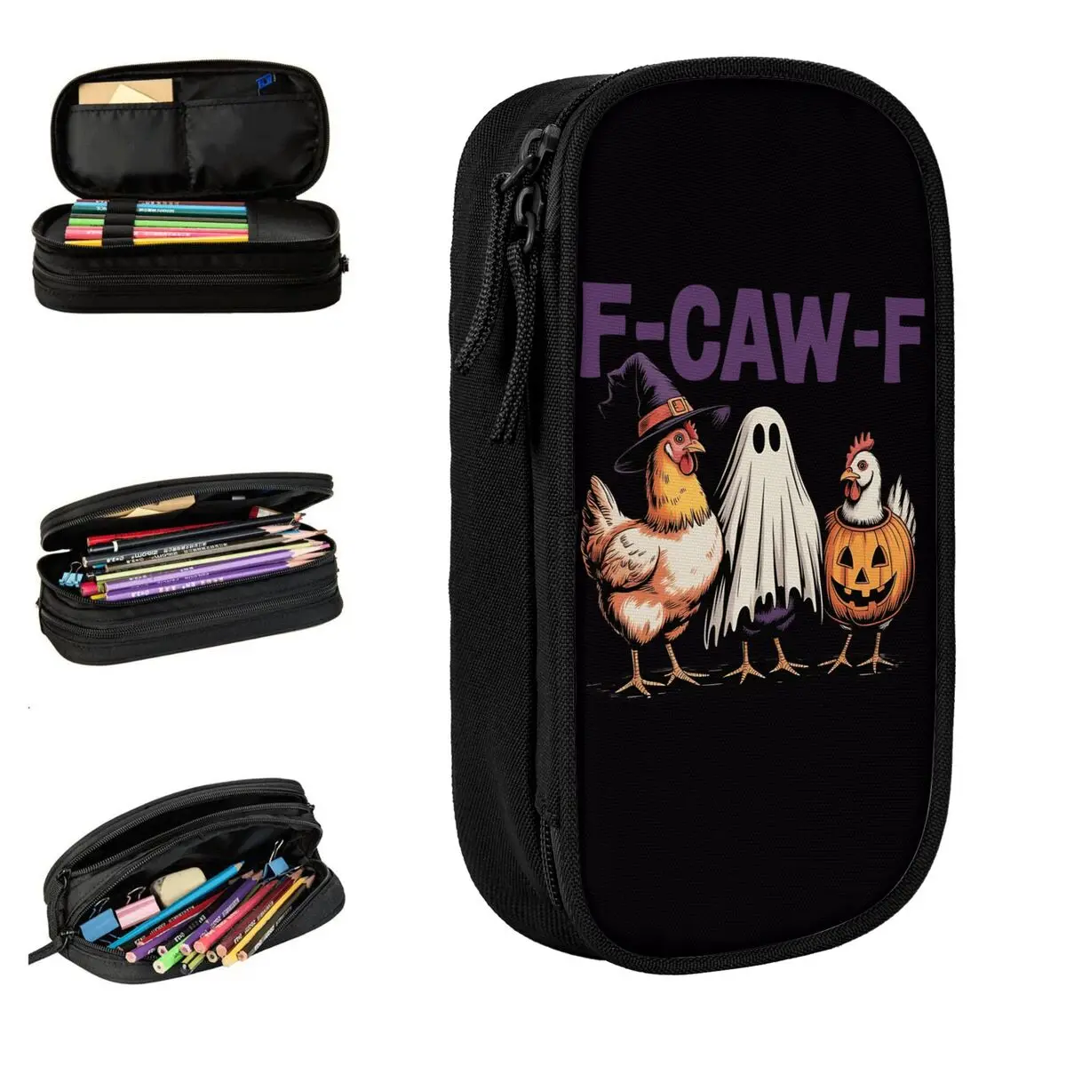F-Caw-F Chicken And Ghost Halloween Pencil Case Girls Boys Lovely Pencil Pouch School Pencil Cases Stationery Birthday Present