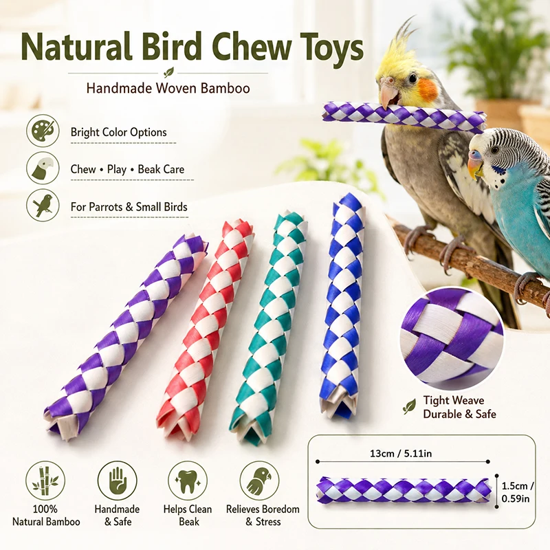 Juguetes de masticar de bambú para loros, periquitos y cacatúas activos
