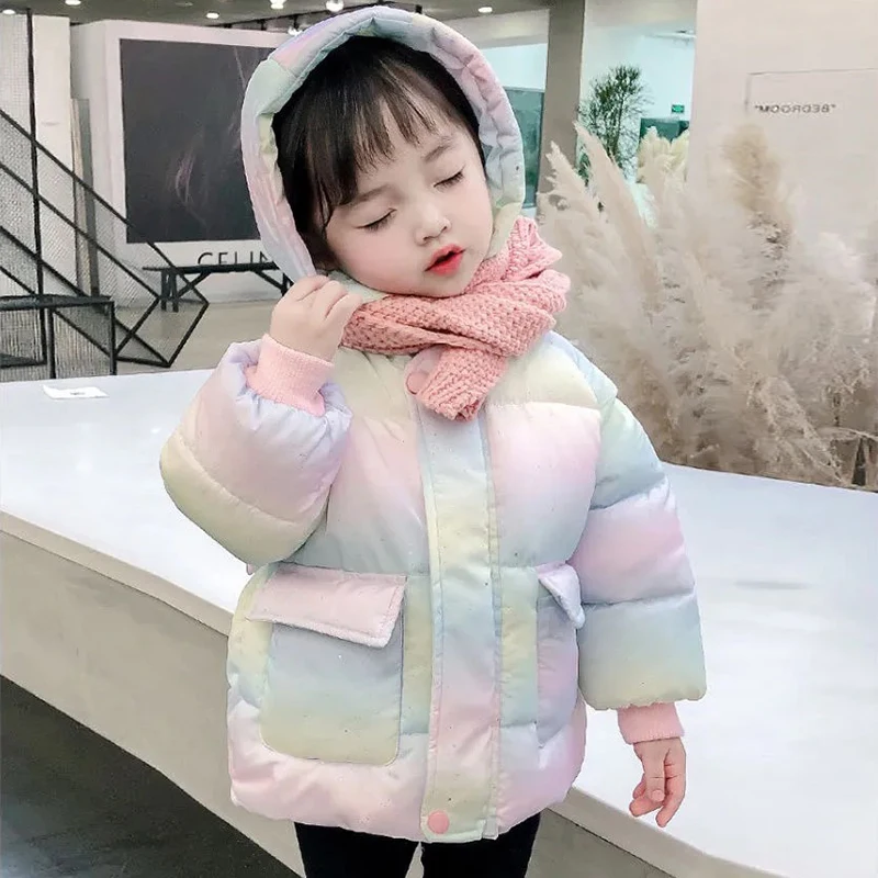 New Fashion Colorful Unicorn Jackets For Girls Coat Winter Warm Hooded Parka Snowsuit Cute Wing 2-5 Years Children\'s Clothing