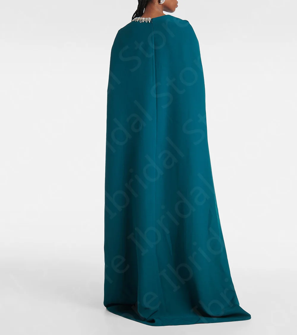 Vintage Teal Blue Mother Dresses with Cape Mother of the Bride Gowns Arabic 2024 Strapless Wedding Party Dress Crystal Beaded