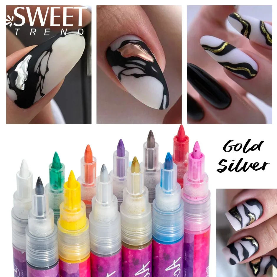 Gold Silver Black Abstract Line Nail Art Graffiti Pen DIY Painting Liner Flower Sketch Brush Waterproof Acrylic Pen Manicure