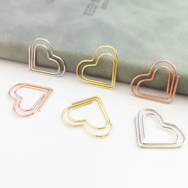 50pcs/set Kawaii Hollow Paper Clips Love Heart Binder Clips Bookmarks Ticket Photo Clamp Patchwork Clip Office Binding Supplies