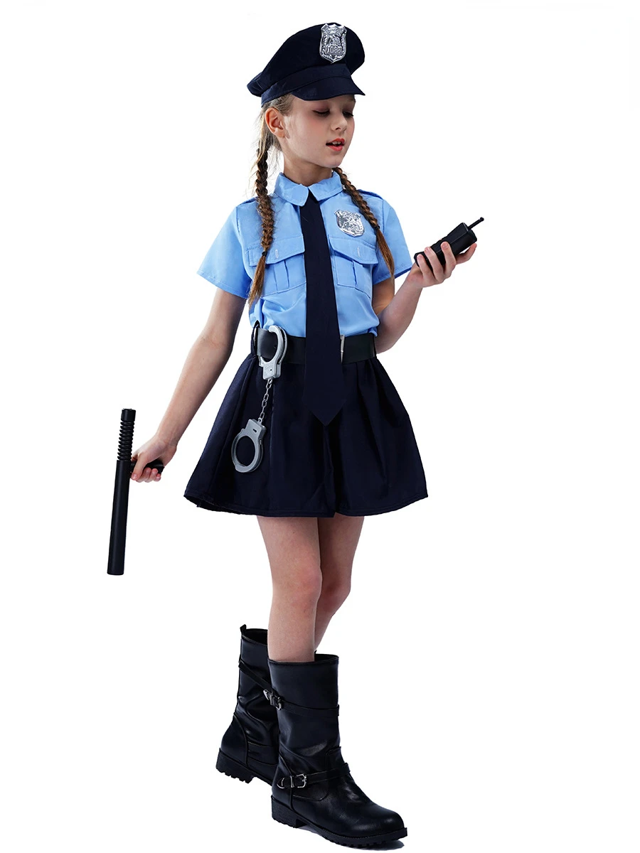 Cute Baby Girls Tiny Cop Police Officer Playtime Cosplay Uniform Kids Child Profession Halloween Role-Playing Dress Up Costume