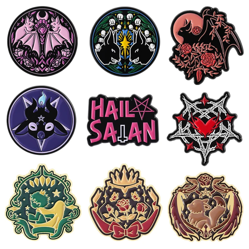 Floral Bat Spooky Enamel Pins Creepy Bat Midnight Nightmare Animal Brooches Lapel Badge Halloween Jewelry Gifts for Friends