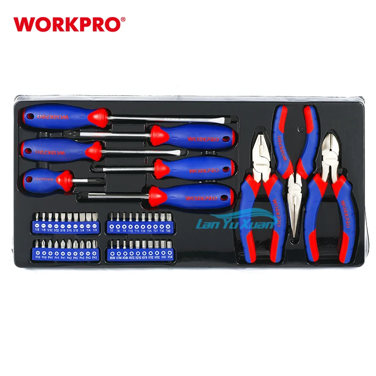 WORKPRO 408PC 3 Drawer Tool Cabinet Case Storage Kit Heavy Duty Metal Box Chest Mechanical Tools Set