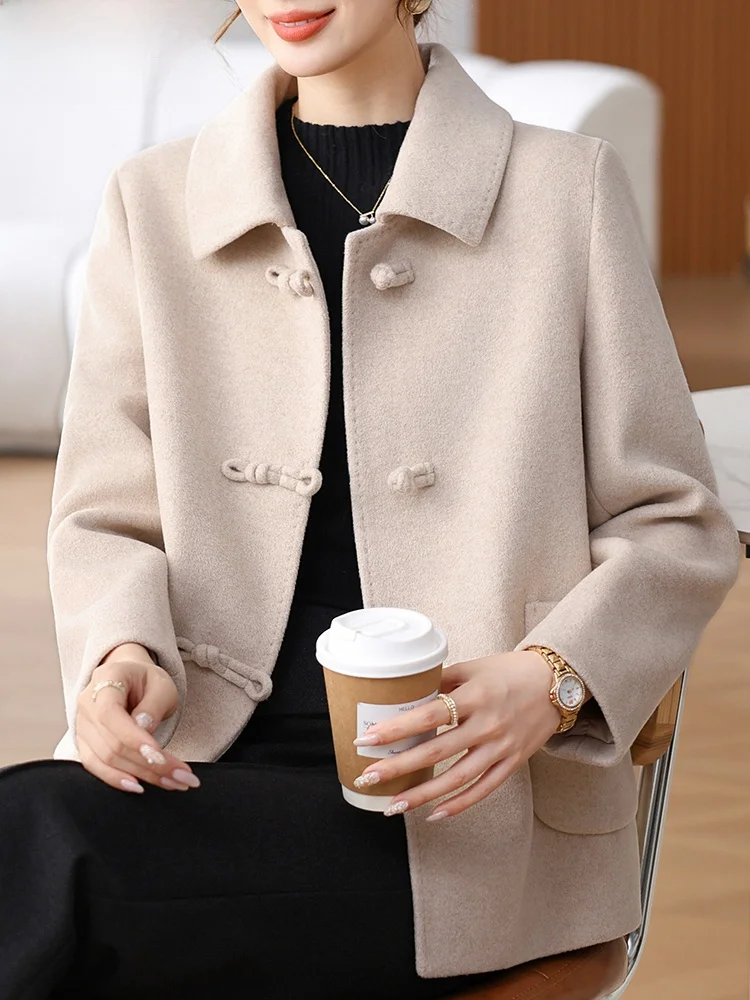 

Autumn Winter ort Woolen Coat for Middle-Aged And ly Women Faionable Straight Cut Sle Patch ket Design Cardigan