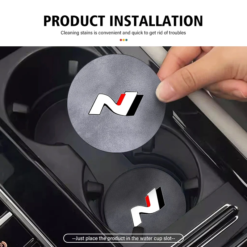 2pcs Car Coasters Anti-Slip Pad Cup Holder Mat Accessories For Hyundai N LINE i30 i20 Sonata Accent Tucson Elantra Azera