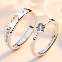 2Pcs/sets Zircon Heart Matching Couple Rings Set Forever Endless Love Wedding Ring for Women Men Charm Jewelry