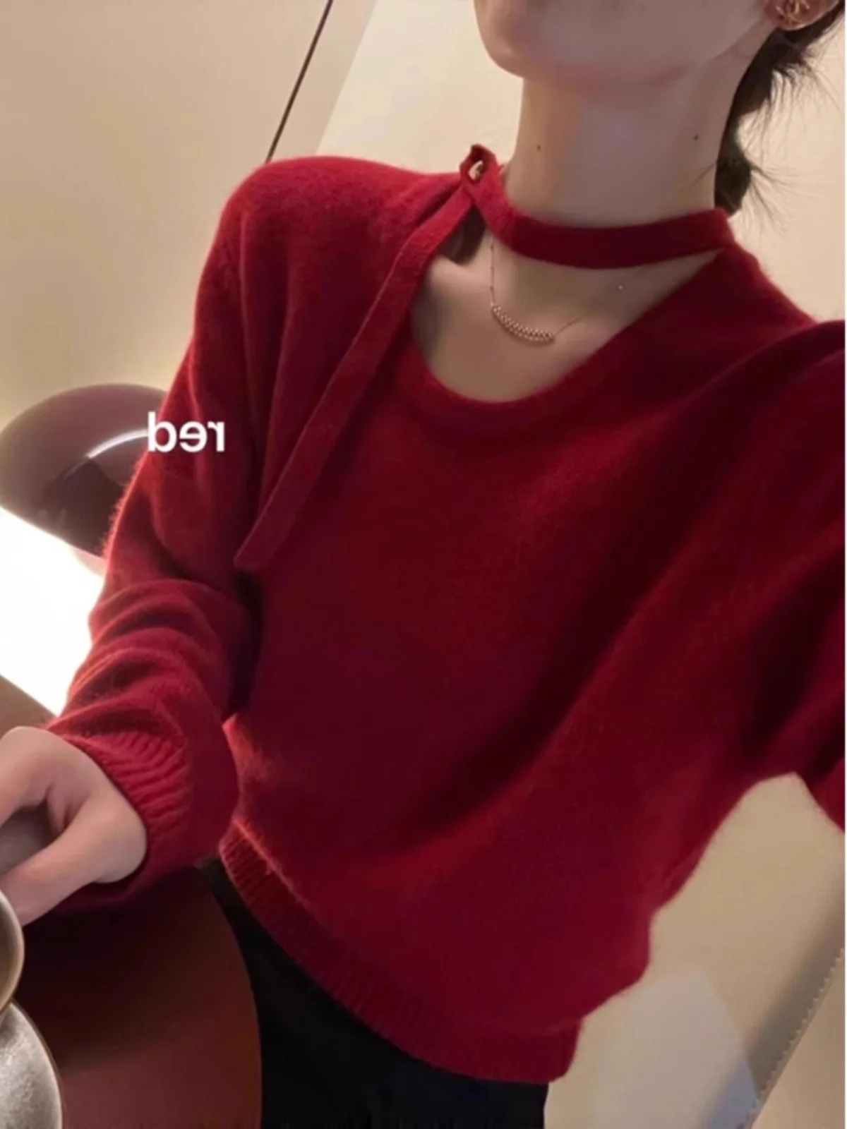 Ay suéter de malha fora do ombro feminino Faion Inner Wear Turtlene Design Sweet Sle Loose Fit Long Sve Top