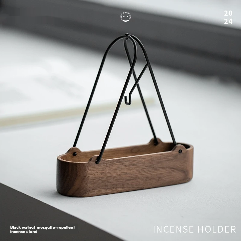 Portable Outdoor Mosquito Incense Rack, Portable Hanging Incense Basket, Black Walnut Metal, Camping Box