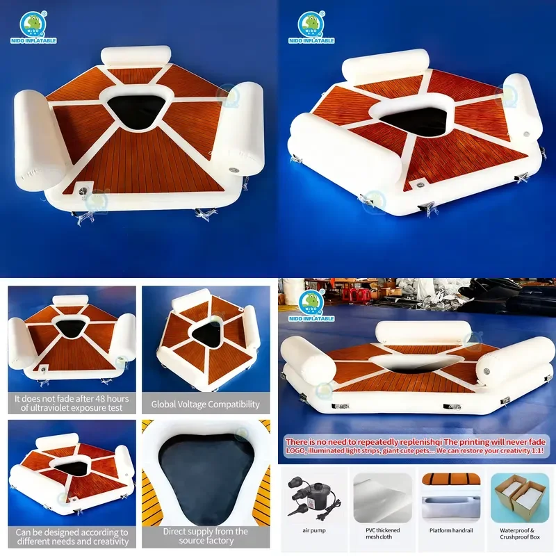 Customized Inflatable Hexagonal Floating Platform with Pillows Advertising Inflatables for Water Leisure