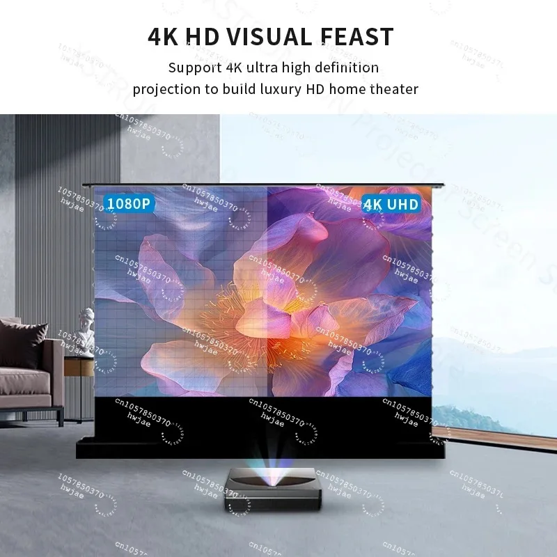 72-120 Inch 16:9 CBSP ALR Floor-Rising Electric UST Projector Screen, 4K 8K Laser Home Theater Ultra Short Throw Screen