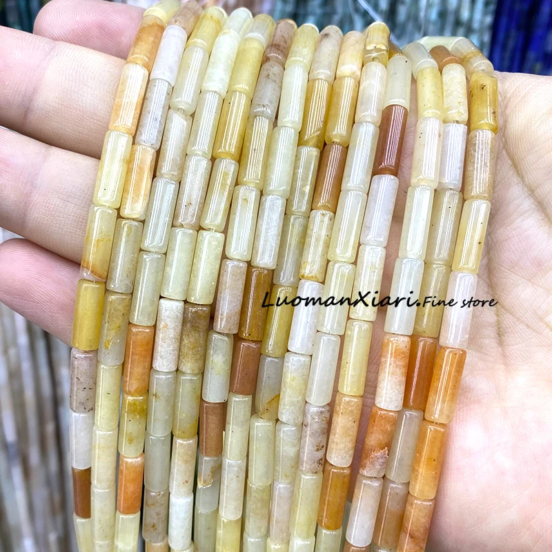 Cylinder Natural Stone 4x13mm Gobi Yellow Jade Loose Round Spacer Beads for Jewelry Making Diy Bracelet Earrings Accessories