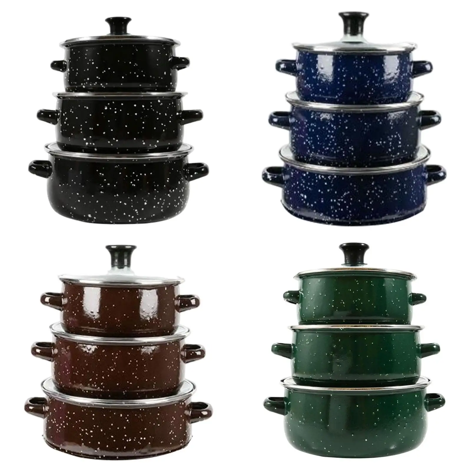 

3 Pieces Enamel Stockpot with Lid Simmer Pot Heat Resistant Creative Sturdy Slow Cooker with Double Handles for Bridal Shower
