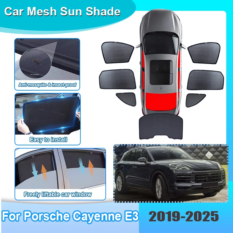 

Car Window Sunshade For Porsche Cayenne E3 2019-2025 Visor Mesh UV Protection Heat Insulation Heat Insulation Auto Accessories