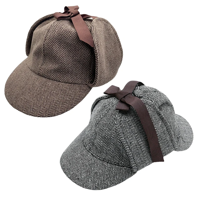 Retro Detective Hat Detective Costume Accessories Striped Hip Hop Baseball Cap Dress Up Detective Cosplay Props Men Adult Kids