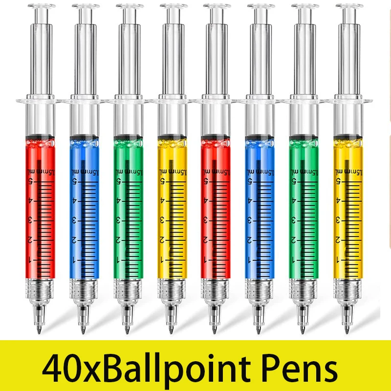 40pcs Syringe Pens Retractable Fun Nurse Pens Novelty Multi Colors Medical Ballpoint Pens Gifts for Nurses Nursing Student