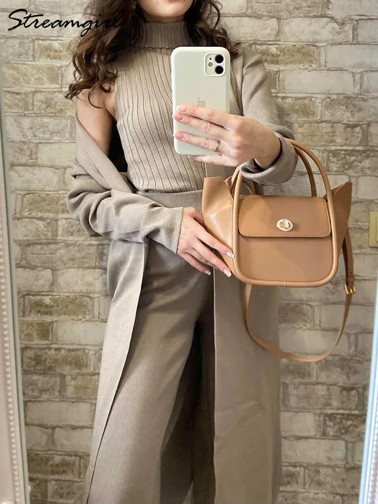 Knitwear 3 Pieces Suit For Women Pants Sets Long Cardigan Jackets Turtleneck Vest Knit Trousers Suit Women 3 Pieces Set Outfit