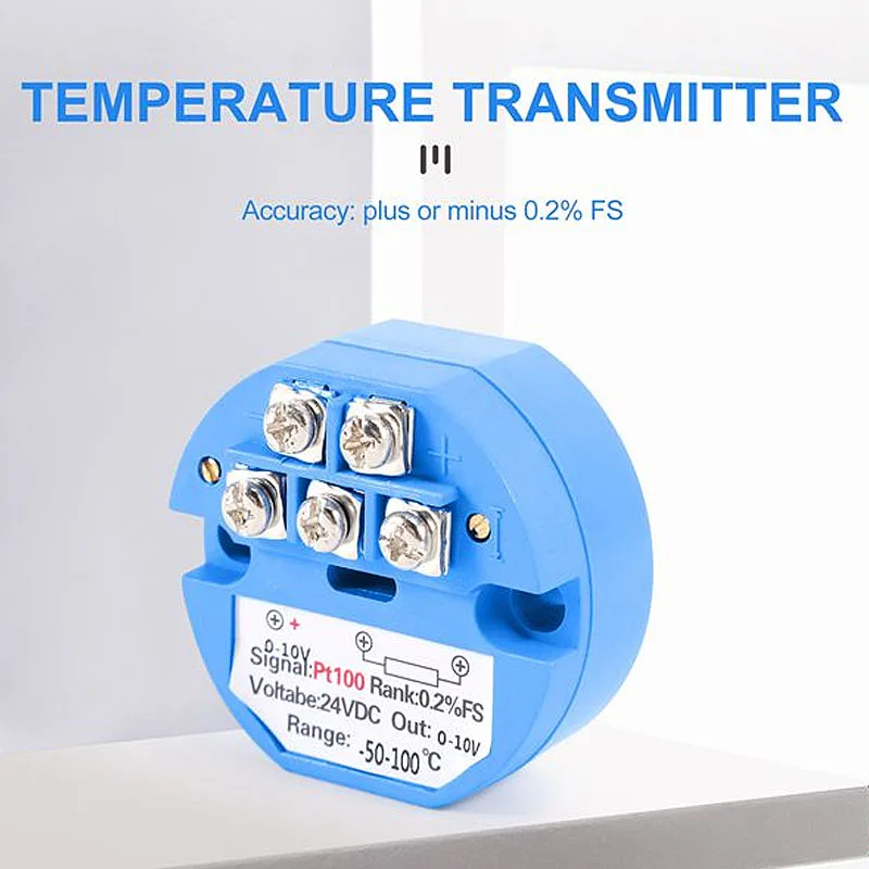 RTD PT100 Temperature Transmitter DC24V Minus 50 ~ 100 degree Output 0-10V