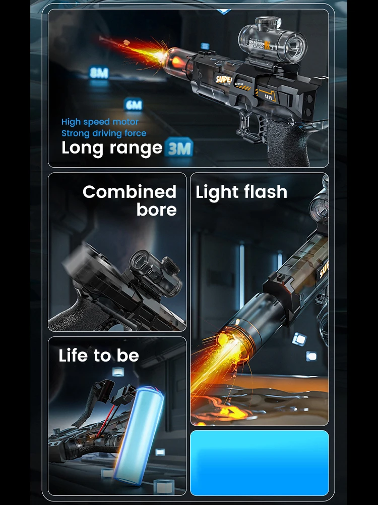 Electric Automatic Water Gun With Light Sprays Water Continuously High-pressure High-speed Powerful Ice Blast Water Gun Toys