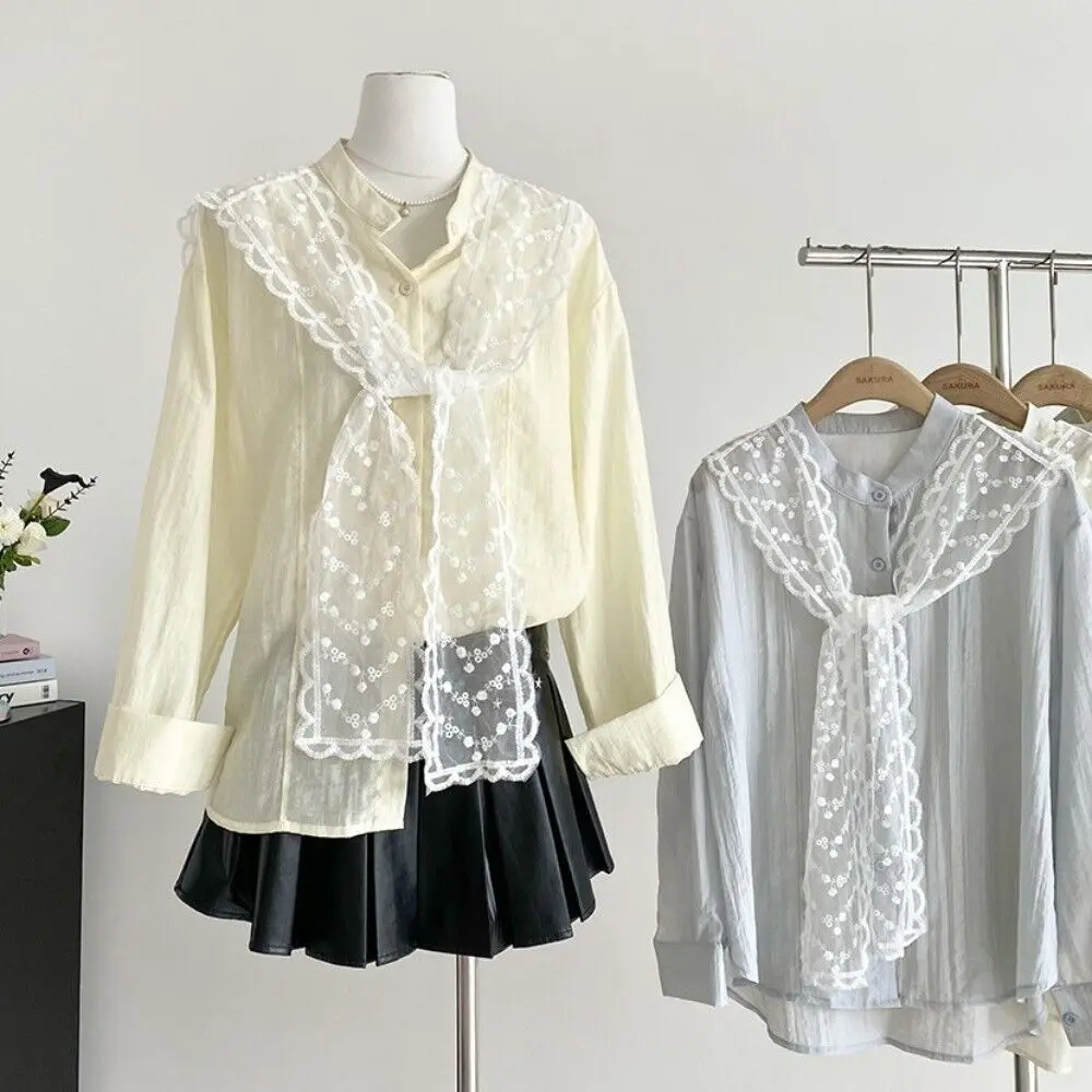 Fashion Knitted Navy Collar Lace Shawl White Sweet Scarf Protect Neck Scarf Women