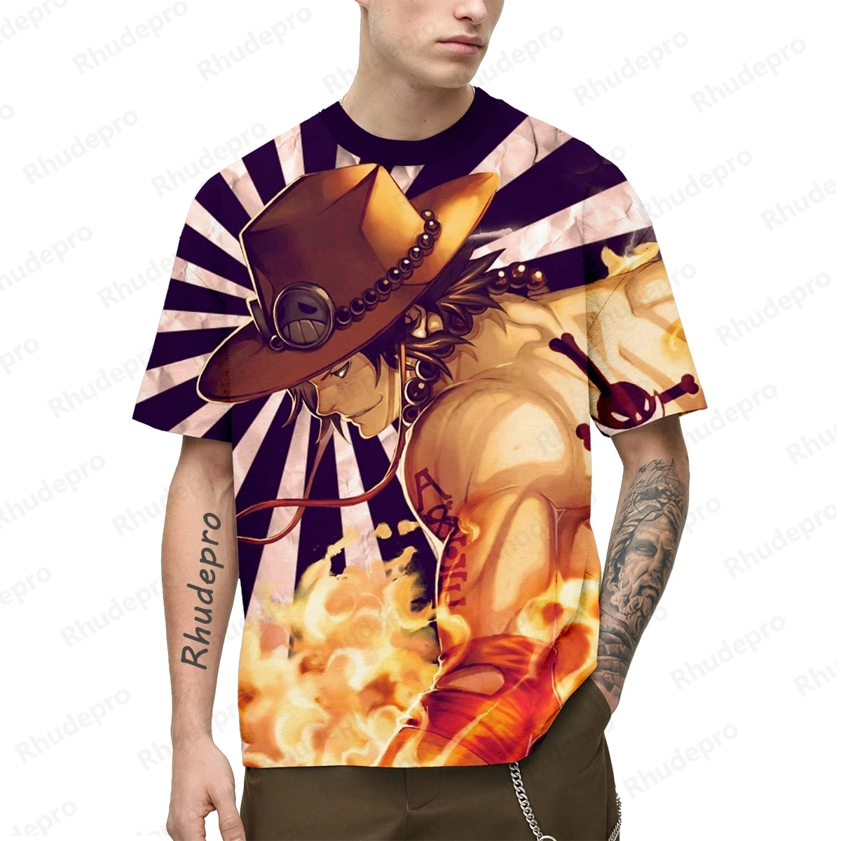 Camiseta informal de verano para hombre, de manga corta Camiseta holgada, camisa de cuello redondo con estampado 3D de Anime Luffy de una pieza