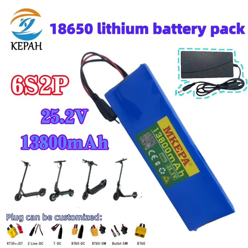 18650 24V/25.2V Dual-Voltage Battery Pack｜6S2P 13800mAh with BMS + 2A Charger, For Energy Storage & Equipment