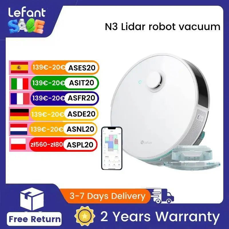 Lefant N3 4000Pa Suction Robot Vacuum and Sonic Mop Combo,Precision Mapping with Lidar&dToF Sensors,Ultrasonic Carpet Detection