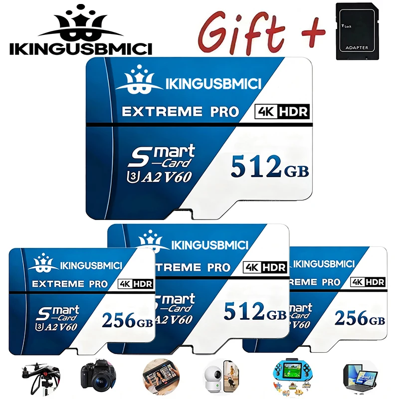 Cartão de Memória de Alto Desempenho TF, Cartões SD, Micro TF SD de 64GB, 32GB, 256GB, 128GB, à Prova de Raios X, Full HD U3 para PC e Telefone