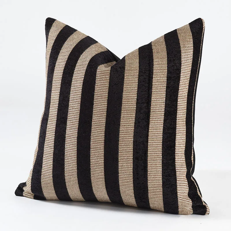 

Italian Striped Texture Jacquard Cushion Case Vintage Black Coffee Luxurious Thick Pillow Cover High End Hotel Homestay Decor