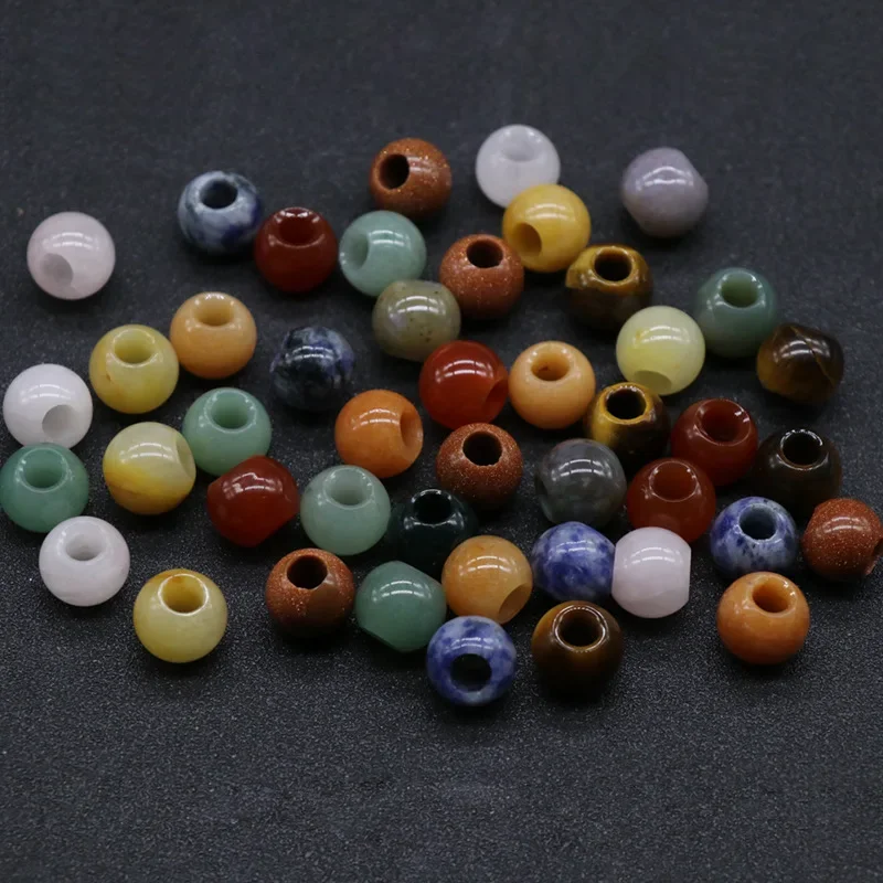 5pcs 12mm Large Hole Beads Natural Semi-precious Stone11Colors for Choice Hole Size Approx 5mm DIY Manual Accessories  Wholesale
