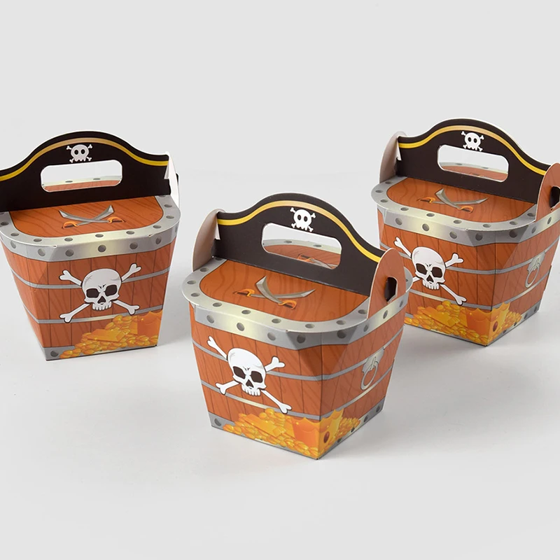 10pcs Pirate Treasure Boxes Paper Candy Gift Box Kids Trick Or Treat Halloween Party Supplies Pirate Themed Birthday Decor