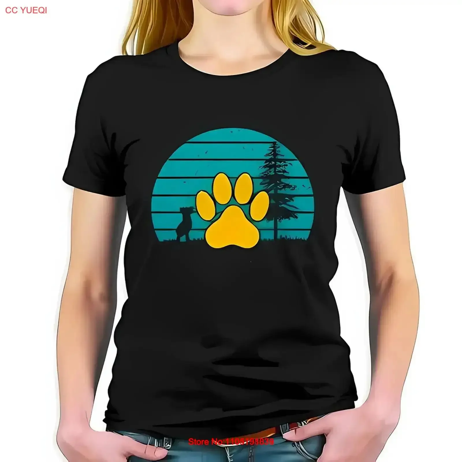 تي شيرت ريترو أسود مع طباعة أصفر غروب الشمس باللون الأزرق المخضر والذهبي، ملابس مصممة متعددة الاستخدامات من القطن بالكامل