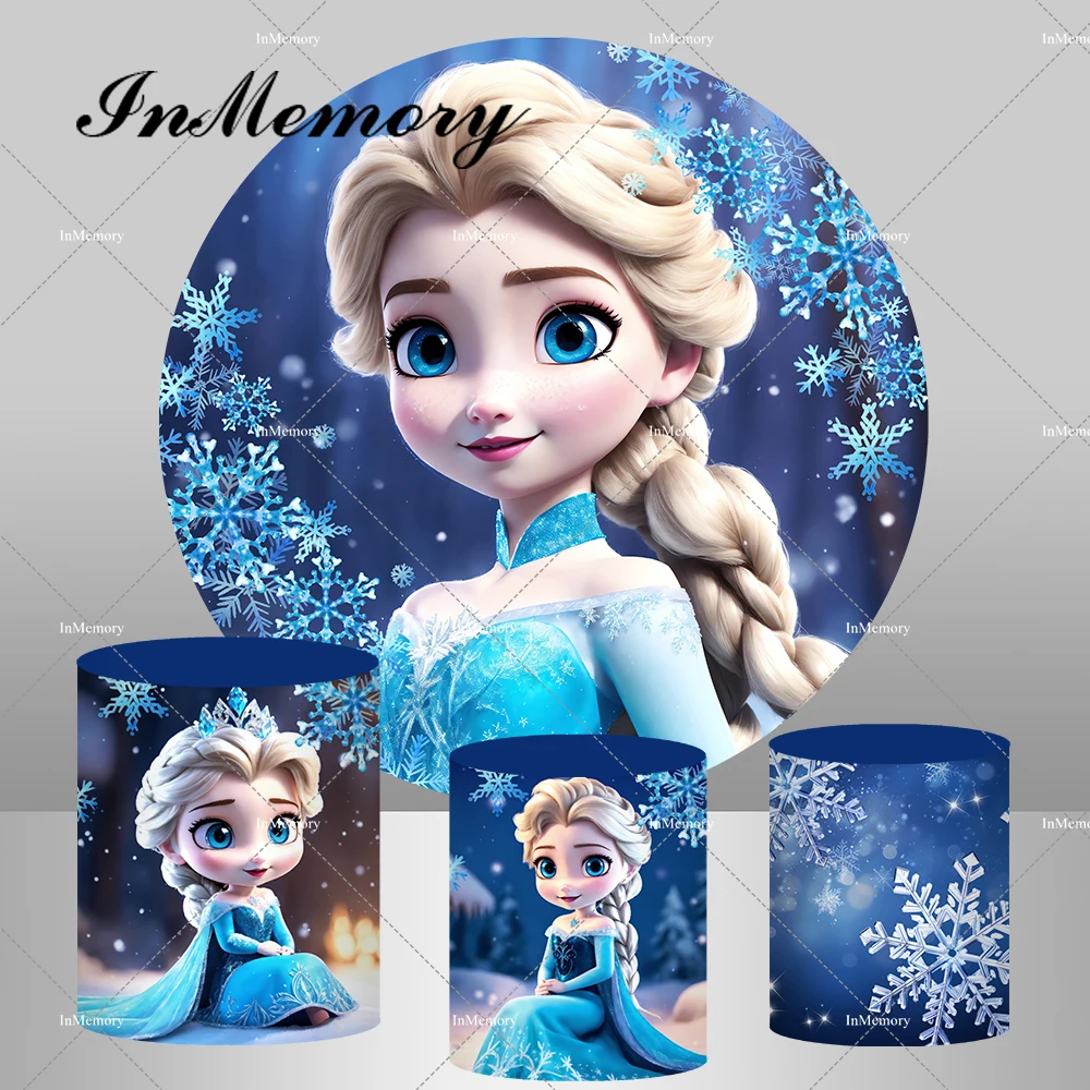 

Frozen Snowflakes Baby Elsa Circle Round Backdrop Princess Girls Baby Shower 1st Birthday Party Backgrounds For Photography