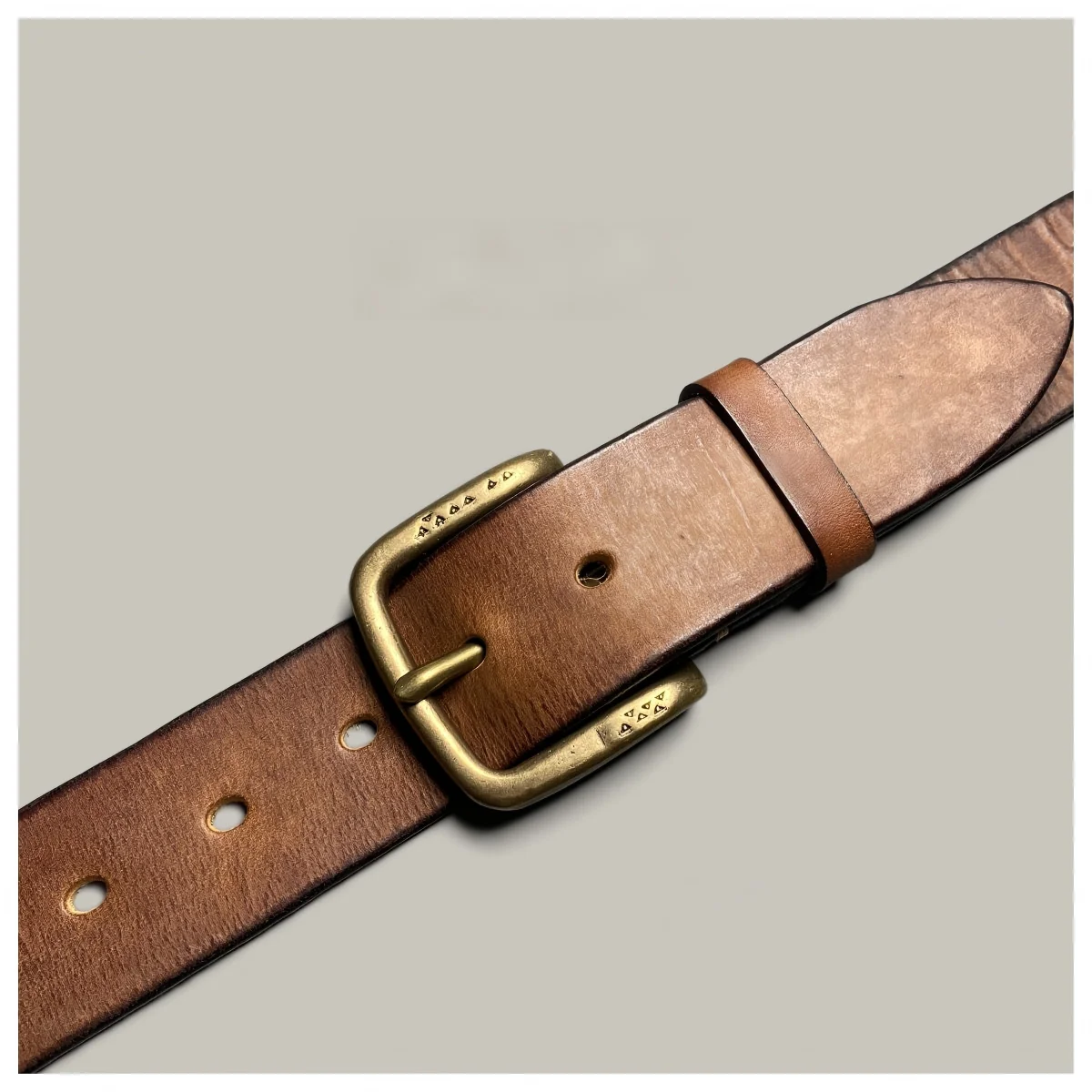 Vintage Handmade Brown Top Layer Leather Belt for Men Casual Genuine Leather Jeans Belt with Copper Buckle Adjustable Waist Belt
