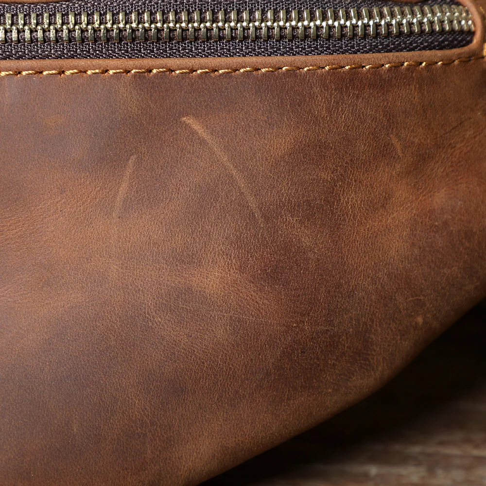 Hochwertige Echtleder-Brusttasche für Herren, Vintage Vollnarbenleder-Umhängetasche, Sling Bag, Tagesrucksack mit großer Kapazität – Detail 12