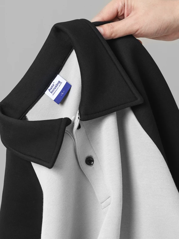 ダナ・ノット・イージー・トゥ・マッチ・カラーブロック・ポロシャツ-270g-ブラックグレー-ショルダーインサートカラー-トップス-メンズ＆レディース-秋冬