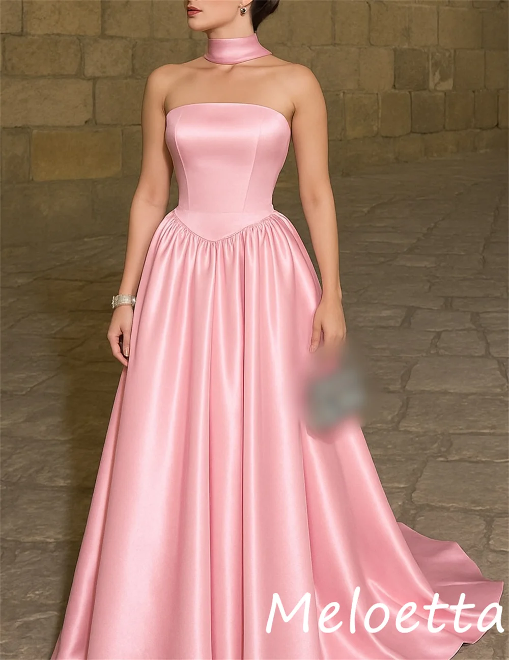 Personalizado de alta calidad Charmeuse plisado A-line vestidos largos sin tirantes ocasión a medida moda Simple