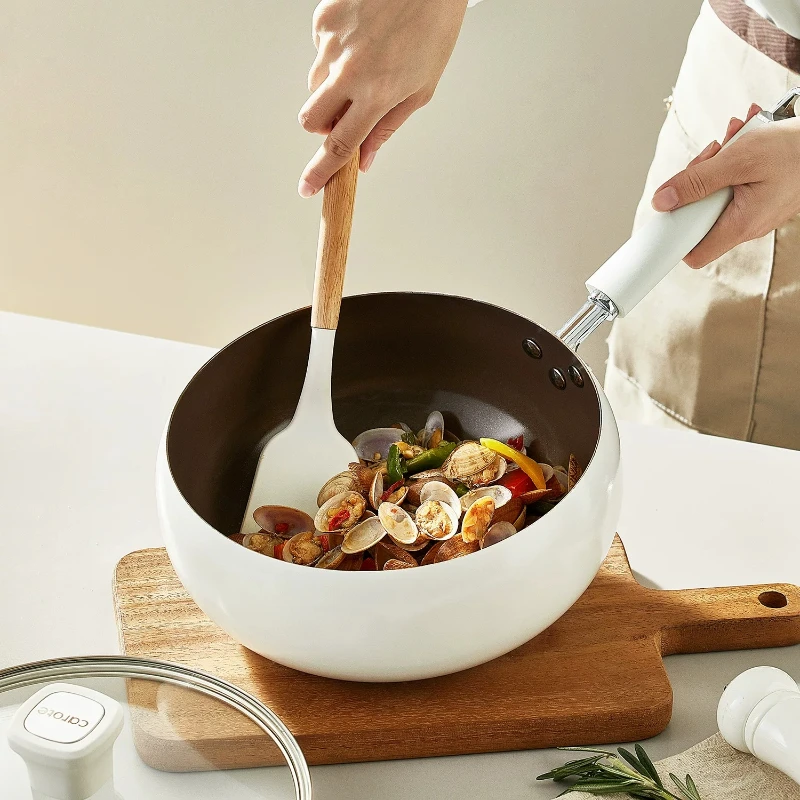 24/28cm Titanium Ceramic Big Belly Pot Handmade Forging Wok Pan &Stir-Fry Pans with Lid Cookwares, Uncoated and Non Stick Wok