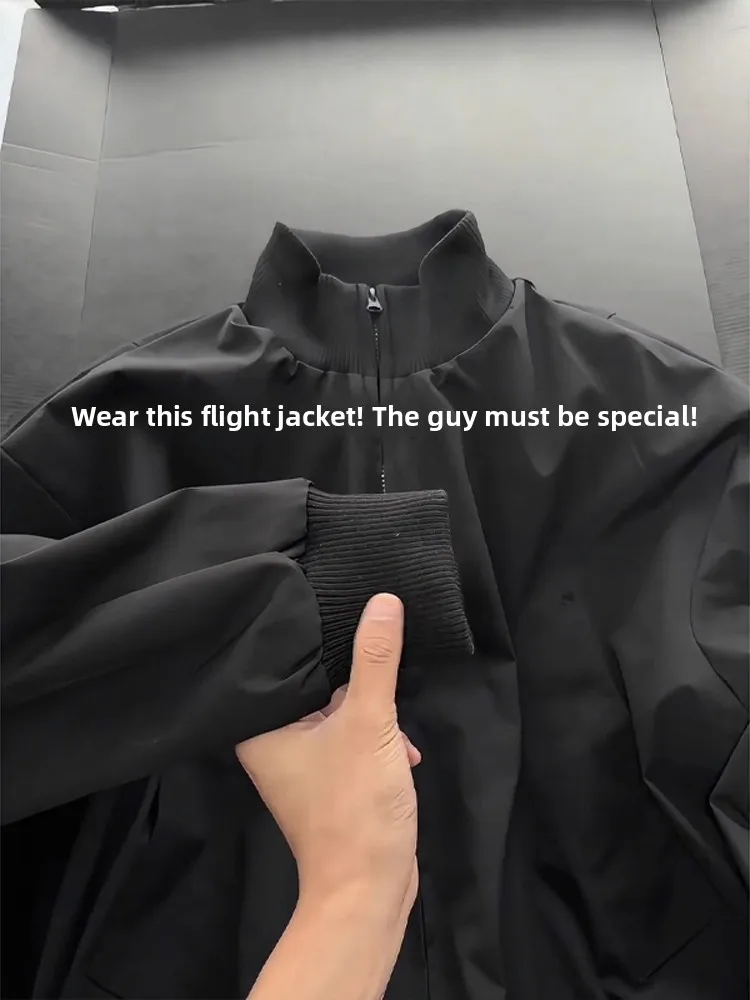 

American Sle Bomber Jaet ort Baseball Workwear irt Collar Men's Faion Autumn High-End Feeling Polyester Fiber