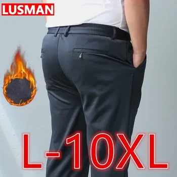Men Pants Big Size 10XL Winter Warm High Waist Sports Casual Pants Stretchy Fabric Long Pants Trousers