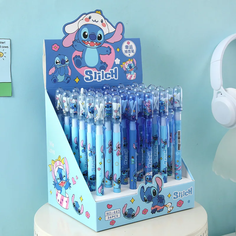 

12/36 шт. Kawaii Disney Stitch Lucky Draw стираемая гелевая ручка милые 0,5 мм синие чернила ручки для подписи рекламный подарок школьные принадлежности