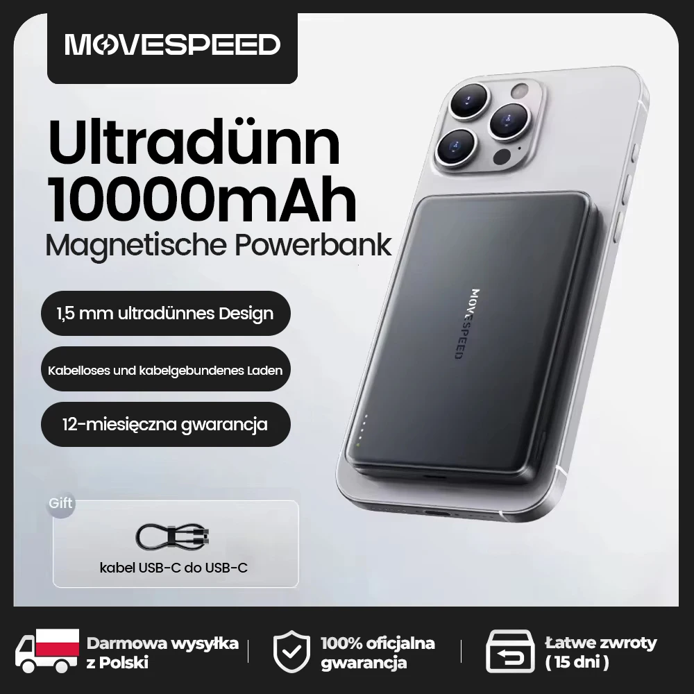【CCC】MOVESPEED S10 Magnetische Powerbank 10000mAh Schnellladung Tragbare Externe Batterie Mini Kabellose Powerbank für iPhone 17 Samsung